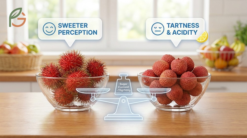 Lychee vs rambutan sweetness analysis comparing sugar content and how acidity levels affect the perception of taste.