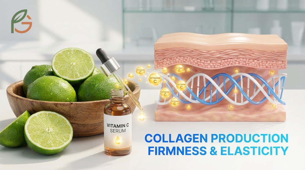 Benefits of vitamin c for skin from limes supporting collagen synthesis and reducing dark spots.