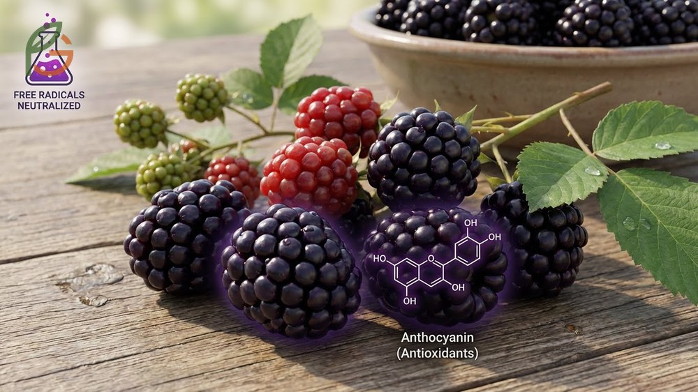 Antioxidants in blackberries like anthocyanins help neutralize free radicals and reduce oxidative stress in the body.