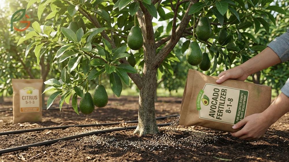 Best fertilizer for avocado trees containing zinc and iron micronutrients to prevent yellow leaves.