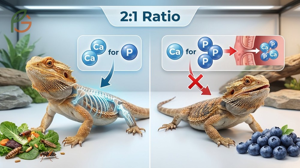 Bearded dragon calcium to phosphorus ratio importance where blueberries offer an inverted 1 to 2 balance.