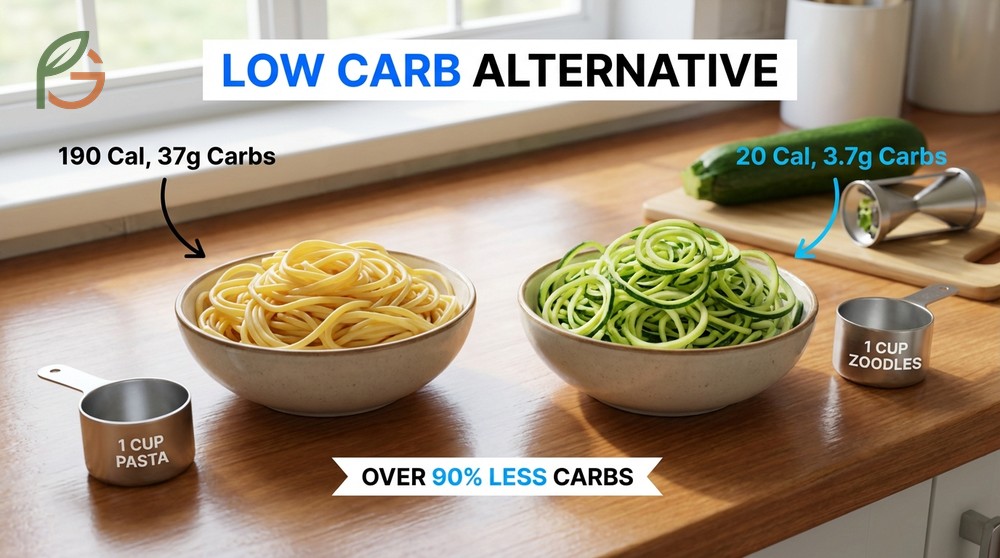 Low carb noodles alternative offering just 20 calories and 3.7 grams of carbs per cup compared to traditional wheat pasta.
