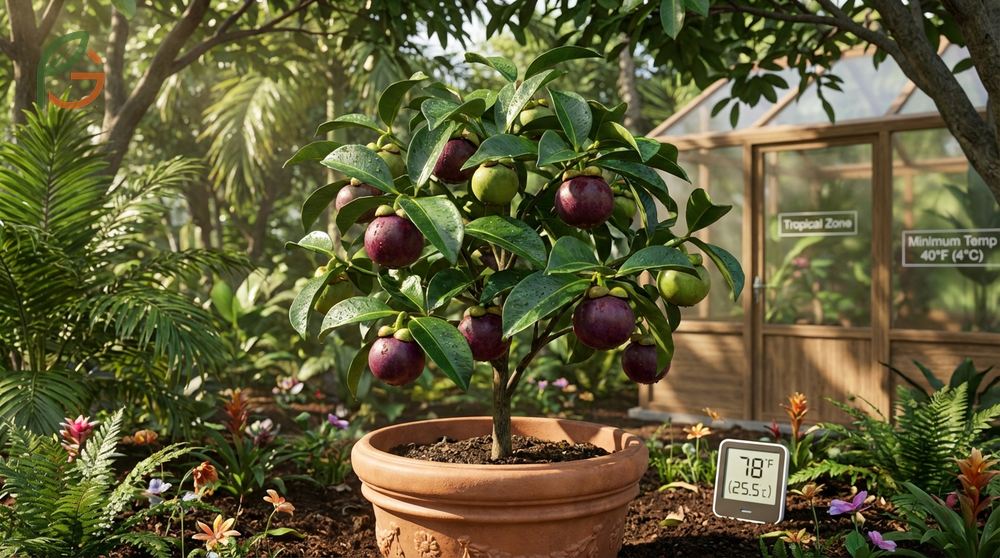 Mangosteen fruit live plant needs high humidity and temperatures above 40 degrees Fahrenheit to survive.