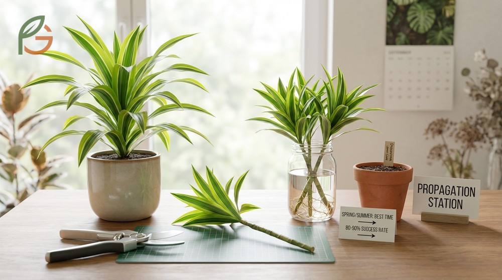 Propagating dracaena lemon lime via stem cuttings in water has an 80-90 percent success rate for new growth.