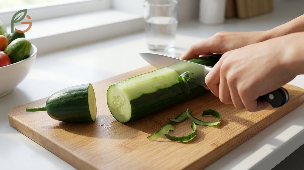 Removing bitter taste from cucumbers using the milking technique, peeling stem ends, and salt extraction methods.