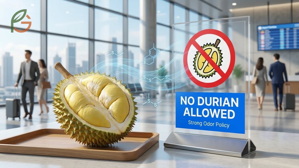 Why is durian banned because of volatile sulfur compounds that create an overpowering odor capable of penetrating fabrics.