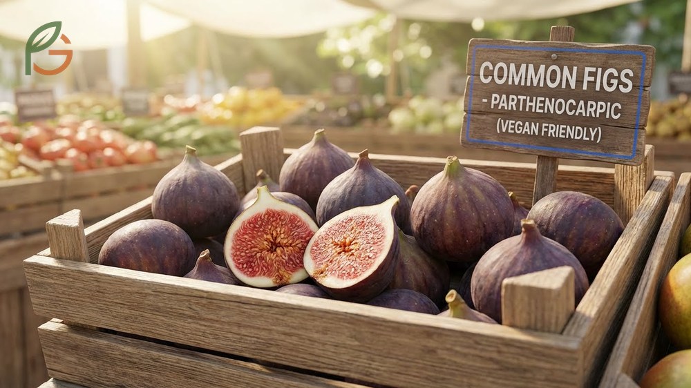 Are figs vegan discussion explaining that most commercial types do not require wasp pollination.