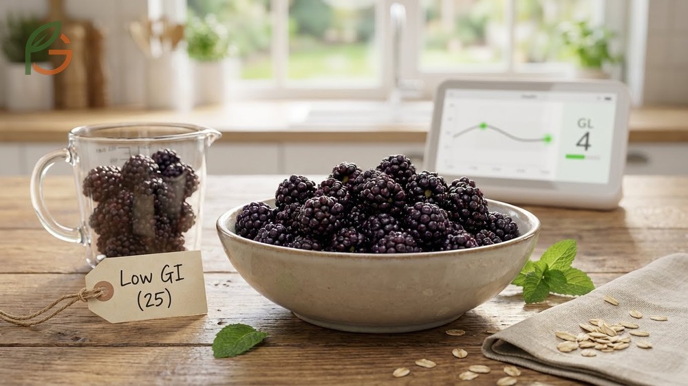 Blackberry glycemic index of 25 makes them a safe fruit choice for blood sugar management and diabetes care.