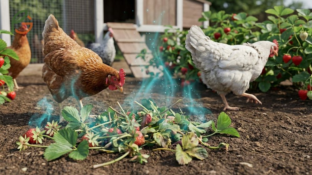 Can chickens eat strawberry tops warning against hydrogen cyanide risks in fresh leaves and stems.