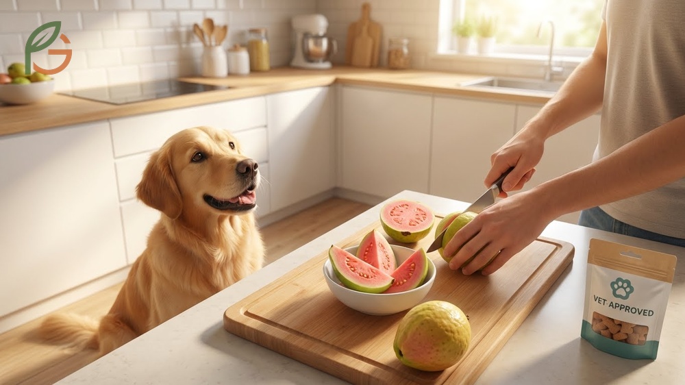 Can dogs eat guava flesh cut into small pieces while avoiding seeds that contain trace cyanide.