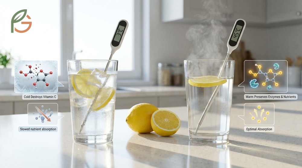 Cold vs warm lemon water comparison reveals cold temperatures destroy vitamin C while warm water preserves enzymes.