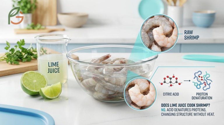 Does lime juice cook shrimp guide explaining acid denaturation vs heat cooking for ceviche safety.