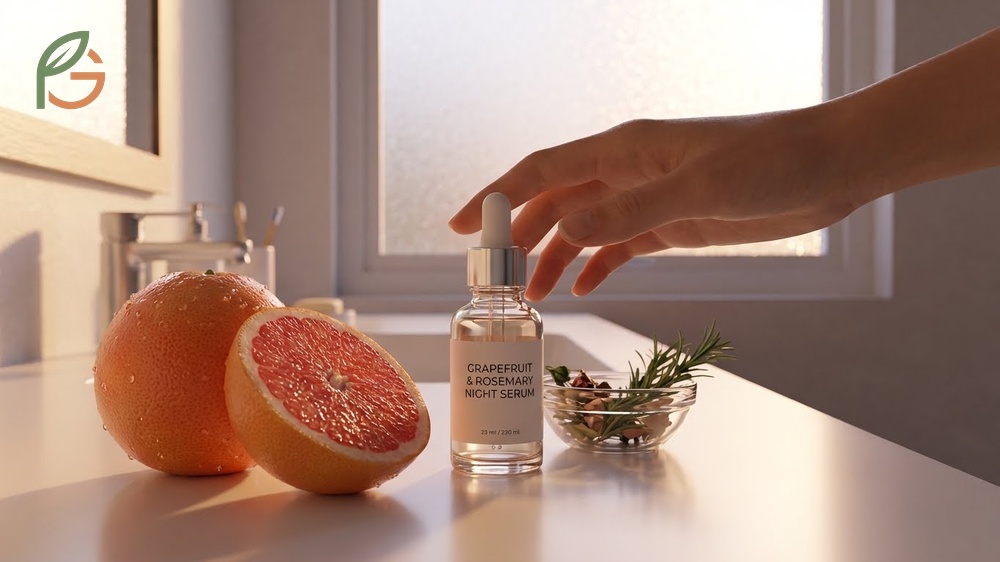 Grapefruit skin care routines require evening application and patch testing to safely utilize natural acids without causing irritation.