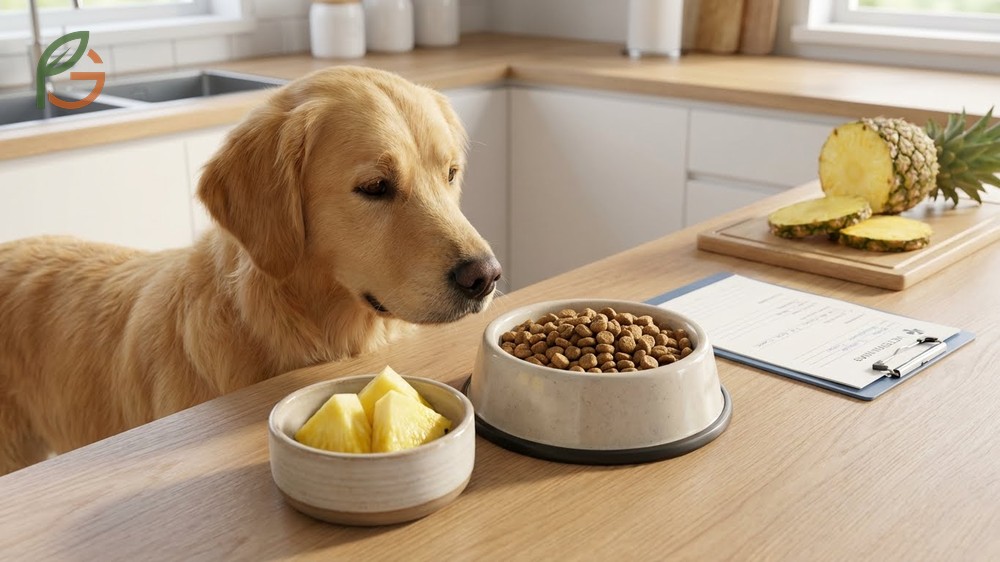 How much pineapple to give dog to stop eating poop using 2 to 3 chunks daily to alter stool taste and deter consumption.