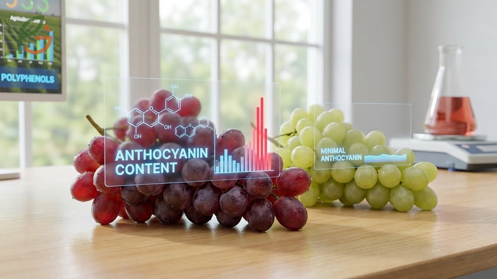 Red grape benefits featuring anthocyanin rich skins that provide superior antioxidant protection compared to white grapes.