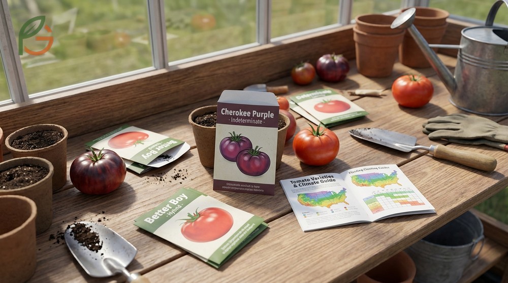 Tomato seeds for planting selection criteria including climate zone disease resistance and determinate versus indeterminate habits.