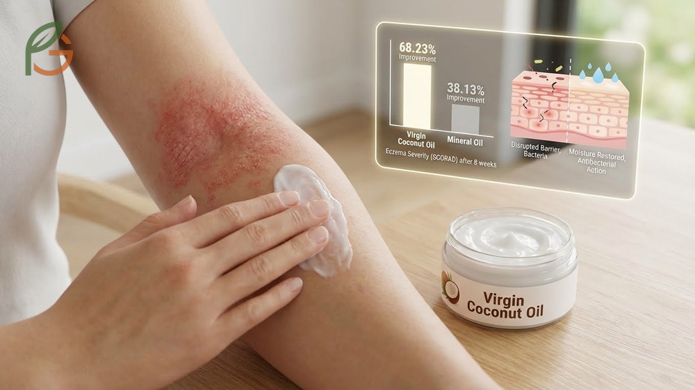 Treating skin conditions with coconut oil to reduce eczema severity by 68 percent and soothe psoriasis inflammation naturally.