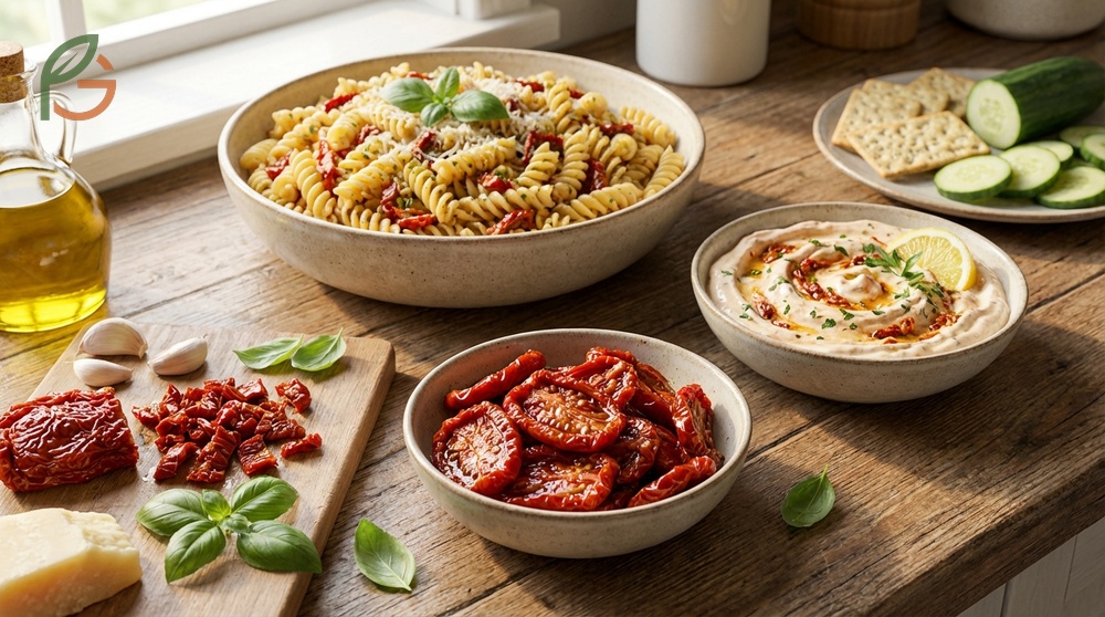 Uses for sun dried tomatoes include blending them into Mediterranean dips or tossing with pasta for quick meals.