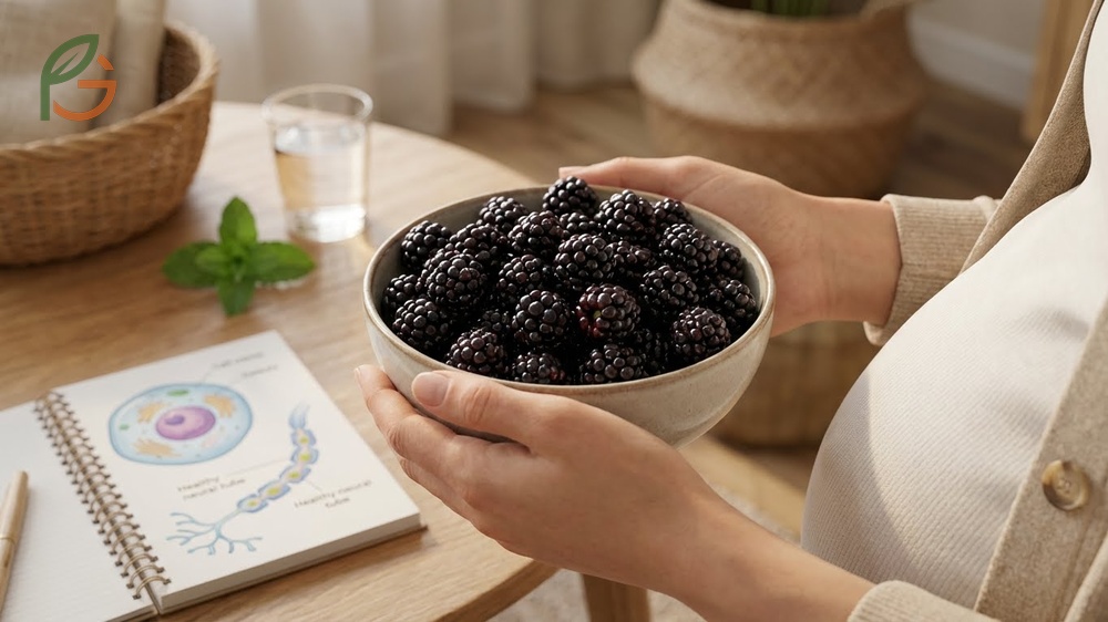 Blackberry benefits for female health include folate for pregnancy and vitamin C for iron absorption.