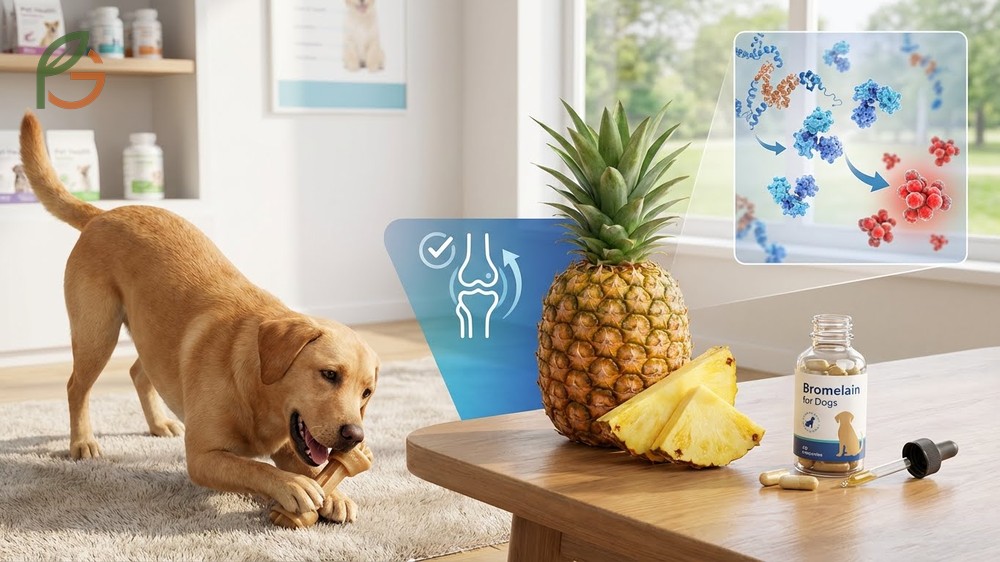 Bromelain for dogs benefits showing how this enzyme reduces joint inflammation and aids protein digestion naturally.