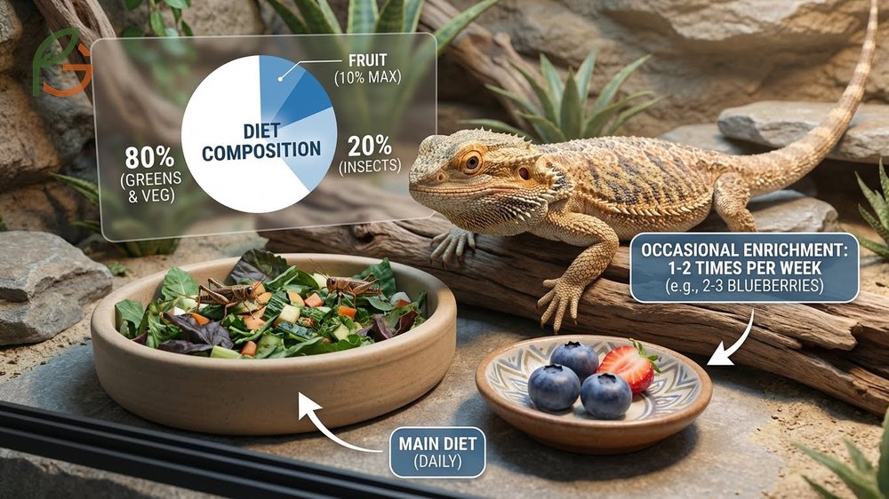 How often to feed bearded dragons fruit limiting intake to 10 percent of the diet or 2 to 3 berries weekly.