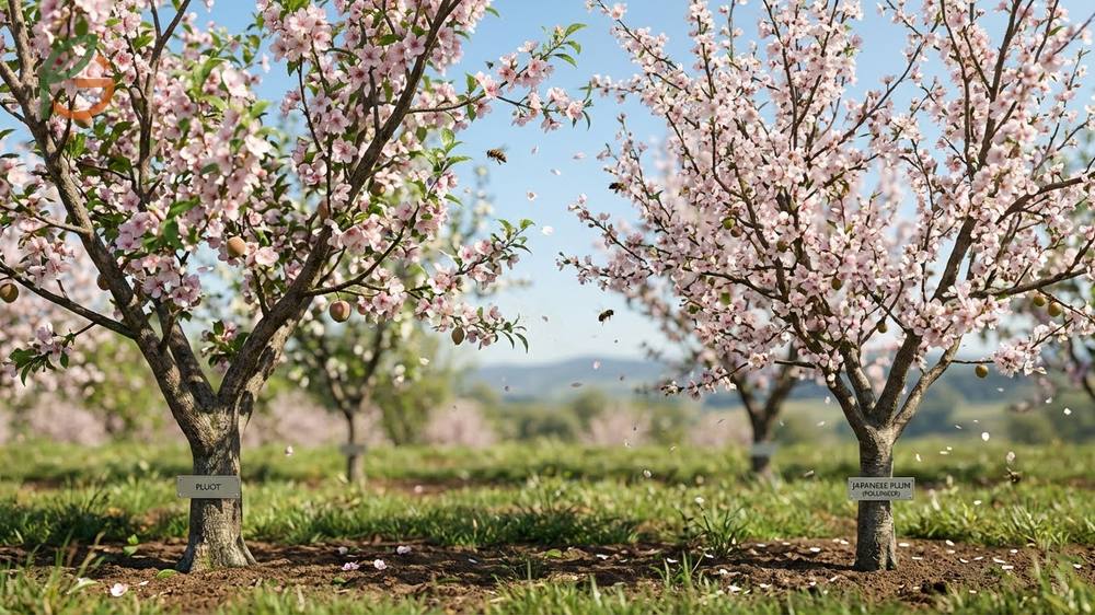 Fruit tree cross pollination is essential for most hybrids requiring compatible partners within 100 feet.