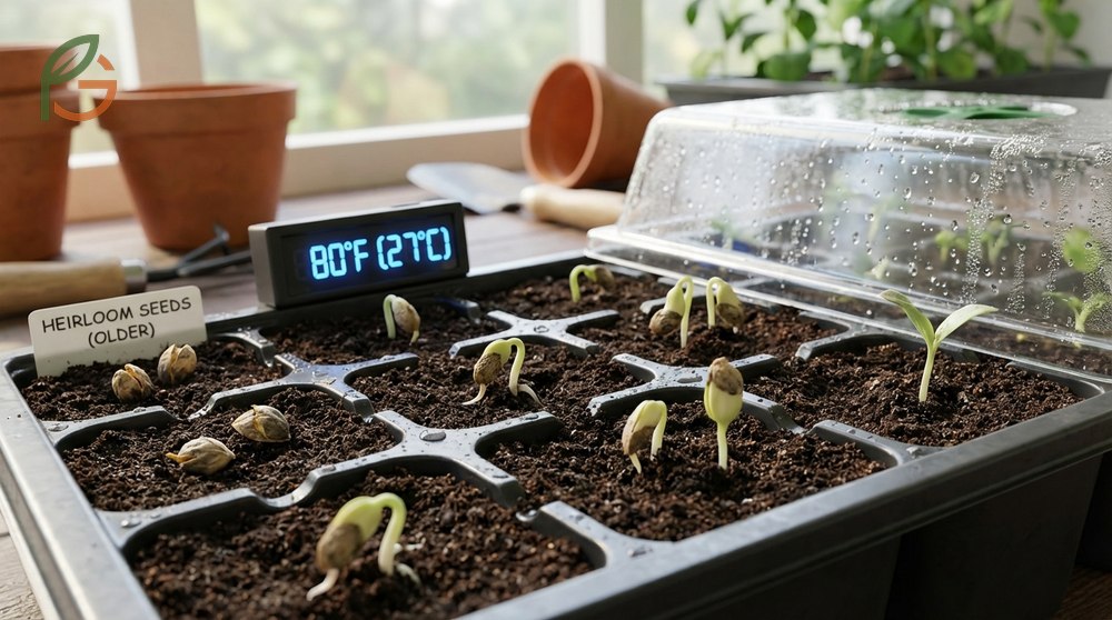 Germinating heirloom tomato seeds tips for maintaining optimal soil temperature between seventy five and eighty five degrees.