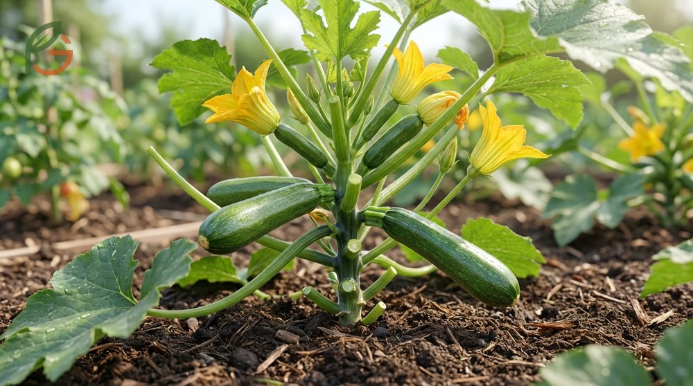 How to prune zucchini plants by cutting lower leaf stems and leaving a 0.25 inch nub to protect the main vine.