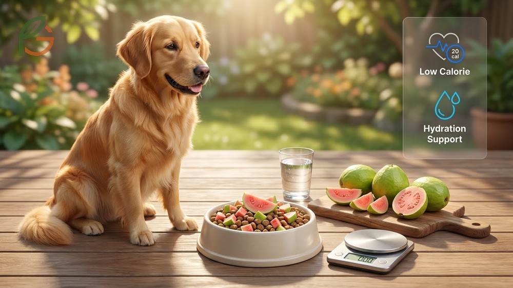 Is guava good for dogs due to 228mg of vitamin C per 100g and low calorie content for weight management.