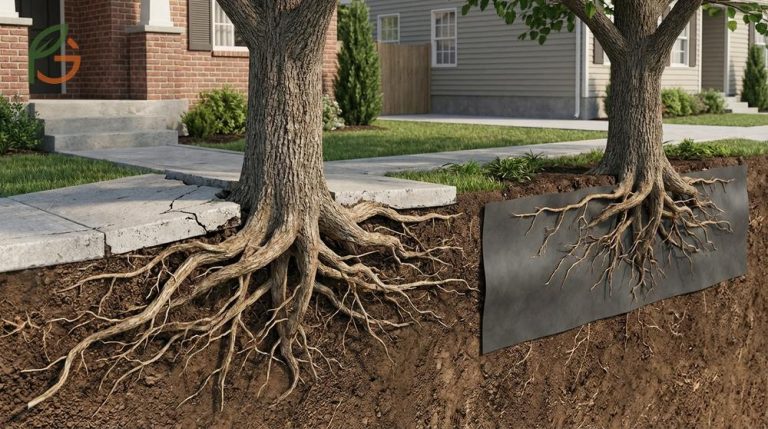Mulberry tree root system spreading laterally 30 to 50 feet with shallow growth patterns.
