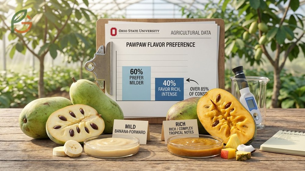 Pawpaw flavor profile showing high sugar content between 18 and 26 percent Brix that exceeds apples and pears.