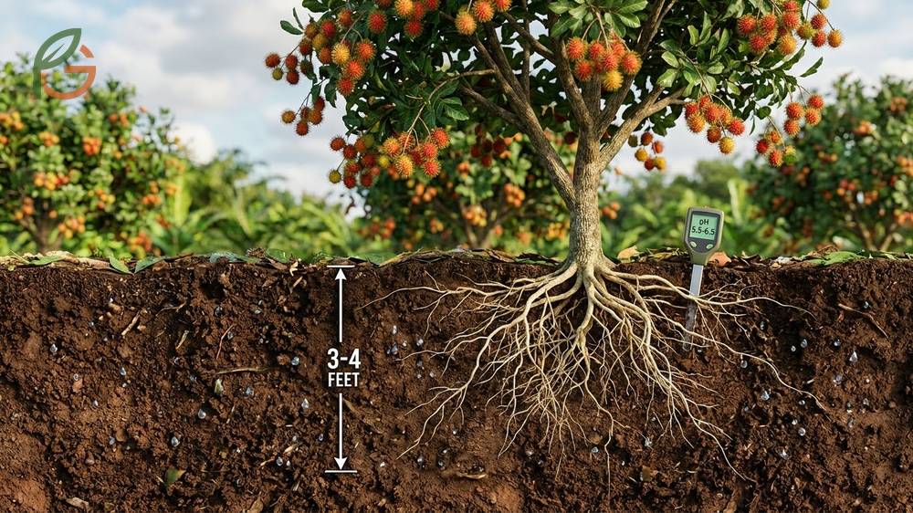 Rambutan soil type prefers clay loam or sandy loam with a slightly acidic pH between 5.5 and 6.5.