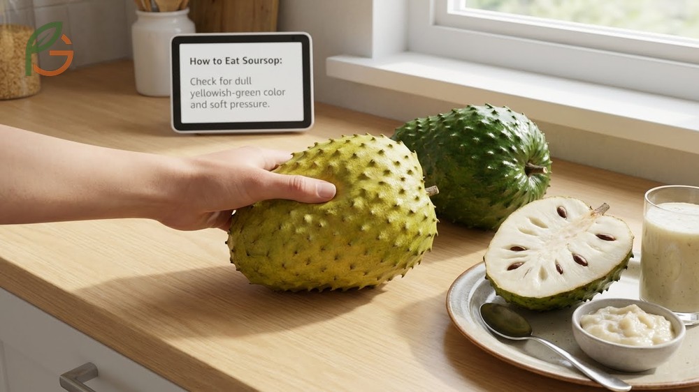 How to eat soursop begins with checking for yellowish green skin and understanding one fruit provides 129mg vitamin C.