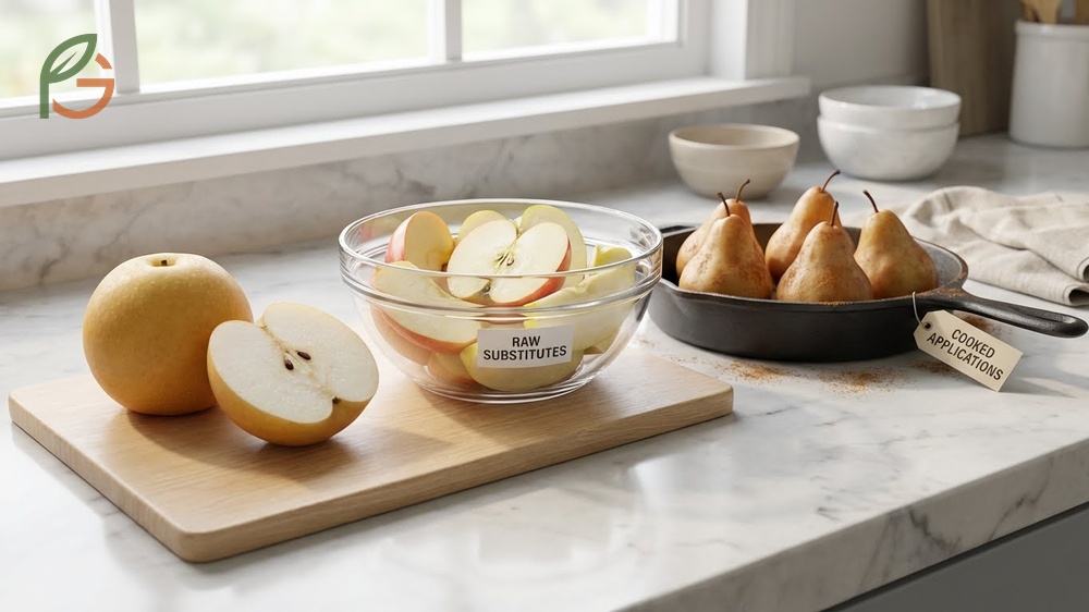 Substitute for Asian pear options including crisp Honeycrisp apples or crunchy jicama for similar texture in recipes.