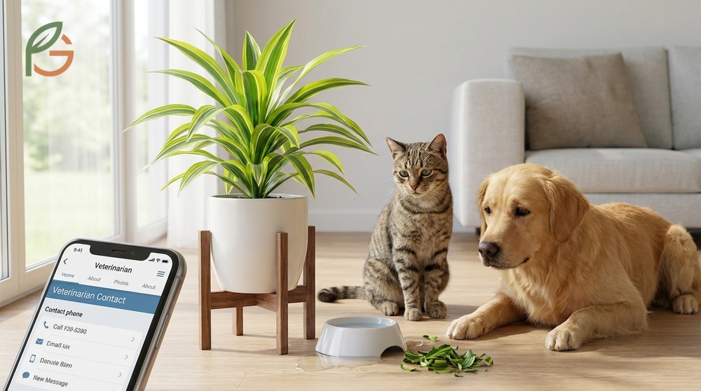 Toxic houseplants for pets like Dracaena require keeping cats away to avoid symptoms of saponin poisoning.