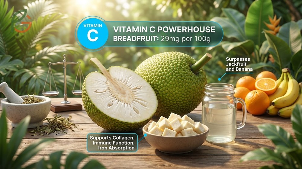 Vitamin and mineral content of breadfruit includes high potassium levels and significant vitamin C for immune support.