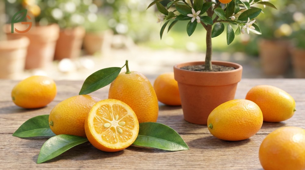 What is a kumquat botanical info describing the evergreen tree characteristics and common varieties like Nagami.