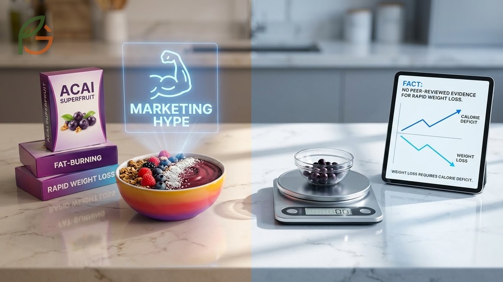 Acai berry weight loss facts showing no direct fat burning effect despite being marketed as a superfruit.