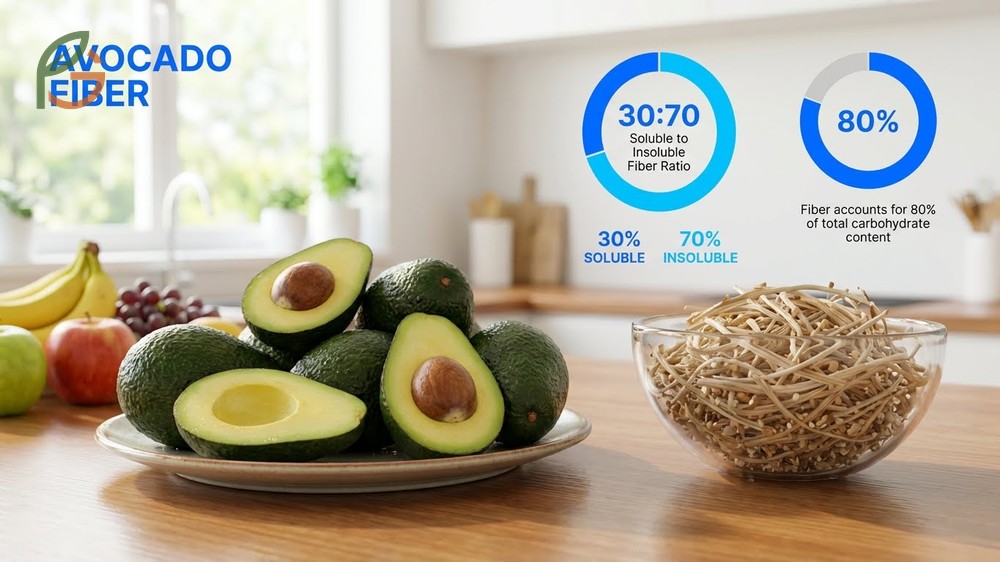 Does avocado have fiber detailed with a balanced 30 to 70 ratio of soluble to insoluble fiber types.