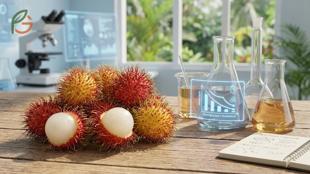 Benefits of rambutan fruit for digestion showing how soluble and insoluble fiber support gut bacteria and reduce constipation.