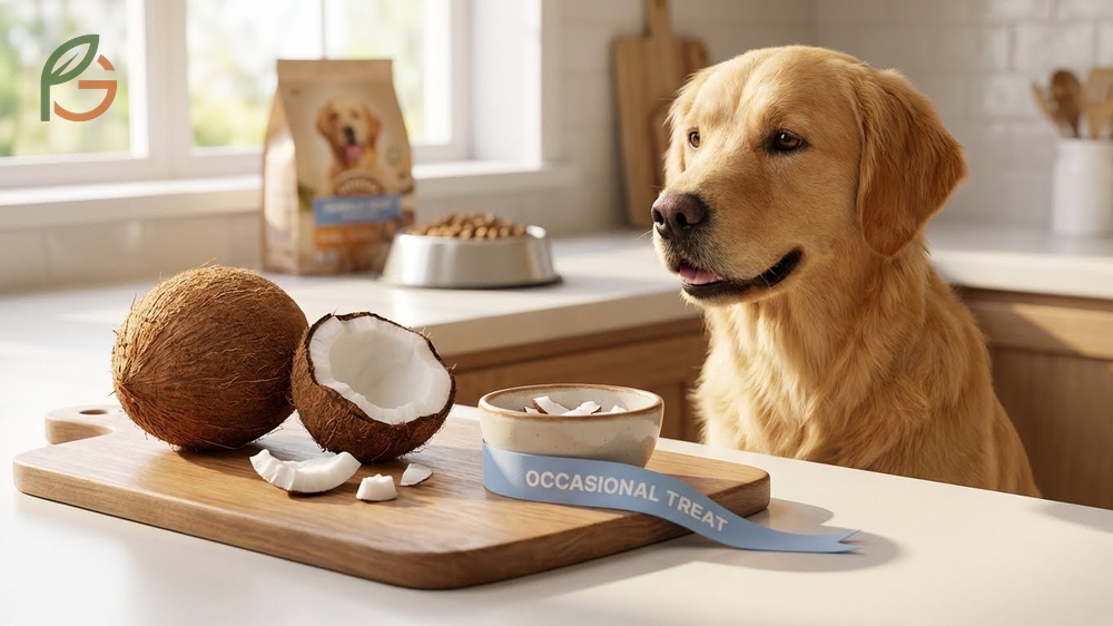 Can dogs eat coconut meat showing fresh white pulp containing lauric acid and healthy fats for skin and coat health.