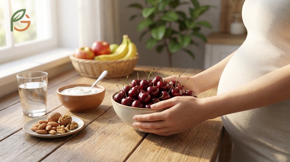 Cherries during pregnancy safety facts confirming they are safe to eat and provide essential nutrients like potassium.