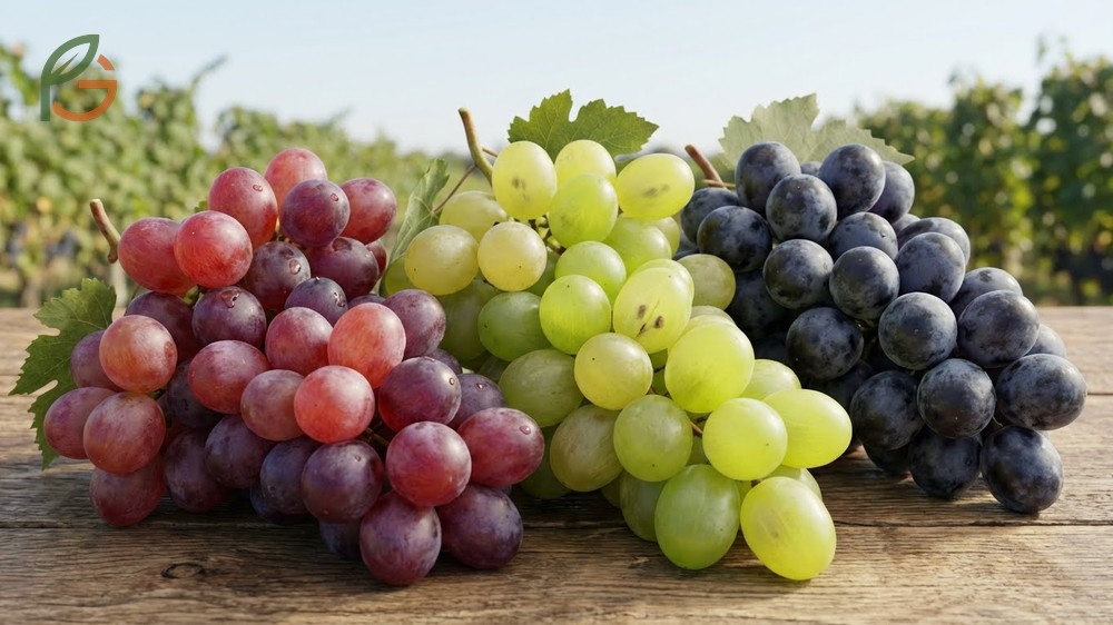 Different types of grapes categorized by color and climate zones for successful backyard vineyard cultivation.