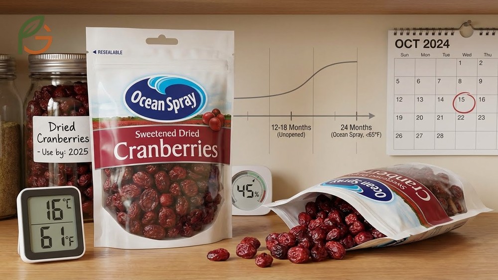 Dried cranberries shelf life in pantry storage maintaining quality for 12 to 18 months when kept cool and dry.