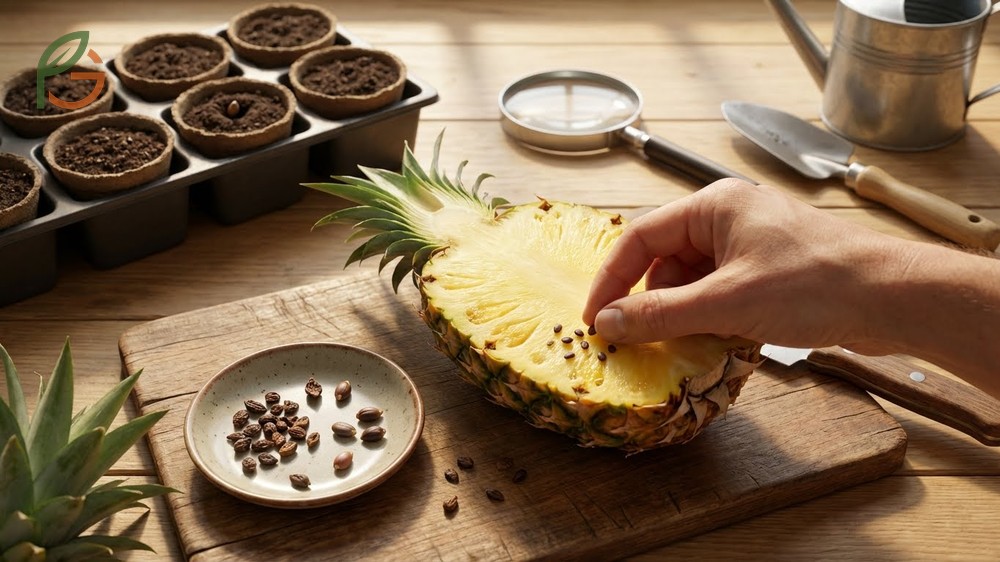 Growing pineapple from seed requires maintaining a consistent temperature of 77 degrees Fahrenheit for successful germination.