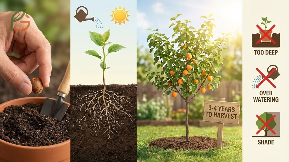 How to grow apricot tree from seed by transplanting seedlings to a sunny location with proper spacing.