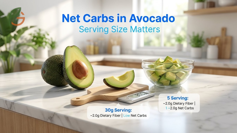 Net carbs in avocado breakdown illustrating how high fiber content reduces the glycemic impact.