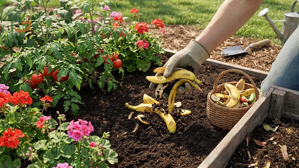 Bananas in the garden decompose to feed beneficial soil microbes and improve moisture retention.