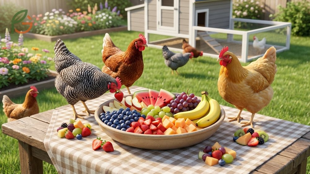 Chicken treats fruit list including watermelon and blueberries to provide dietary variety for the flock.