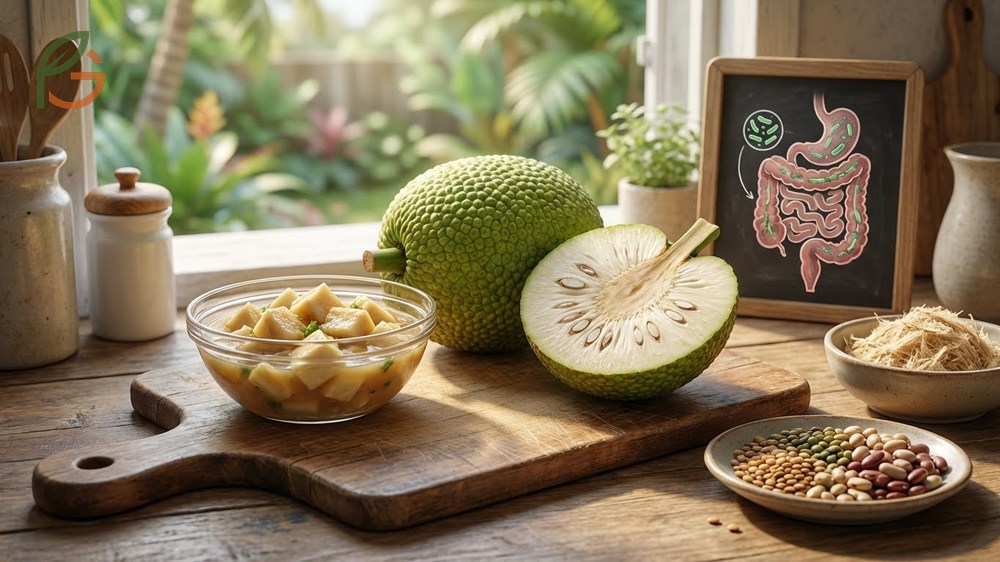 Fiber and protein in breadfruit offer nearly five grams of fiber per serving to support digestive health and satiety.